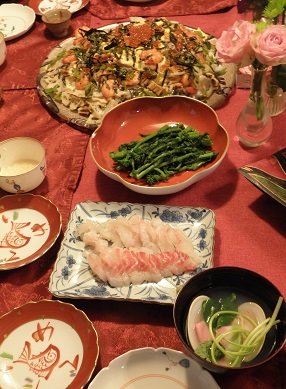 ちらし寿司･鯛昆布〆・菜の花・甘酒